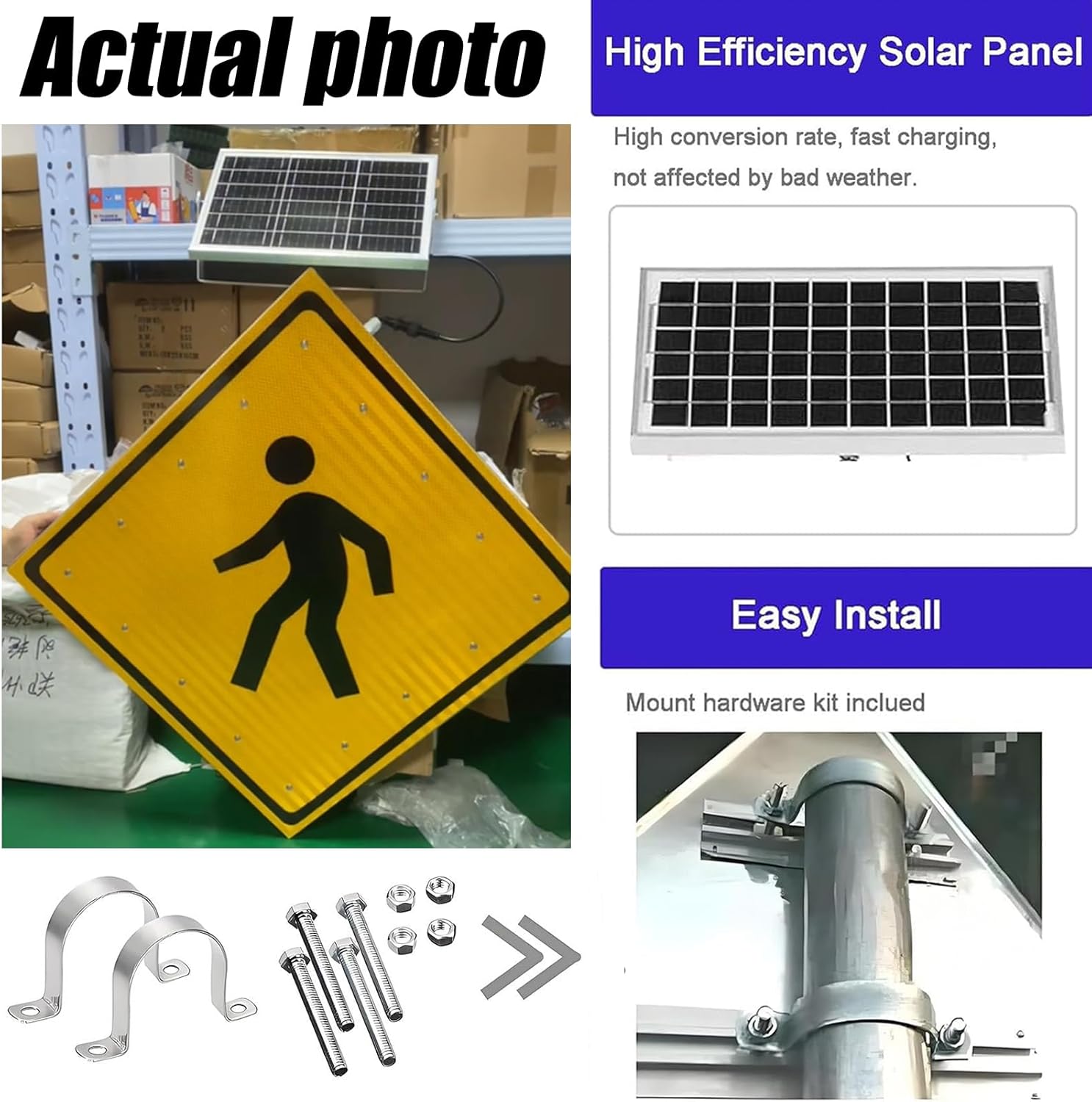 Solar Powered Flashing Pedestrian Crossing Sign, 24