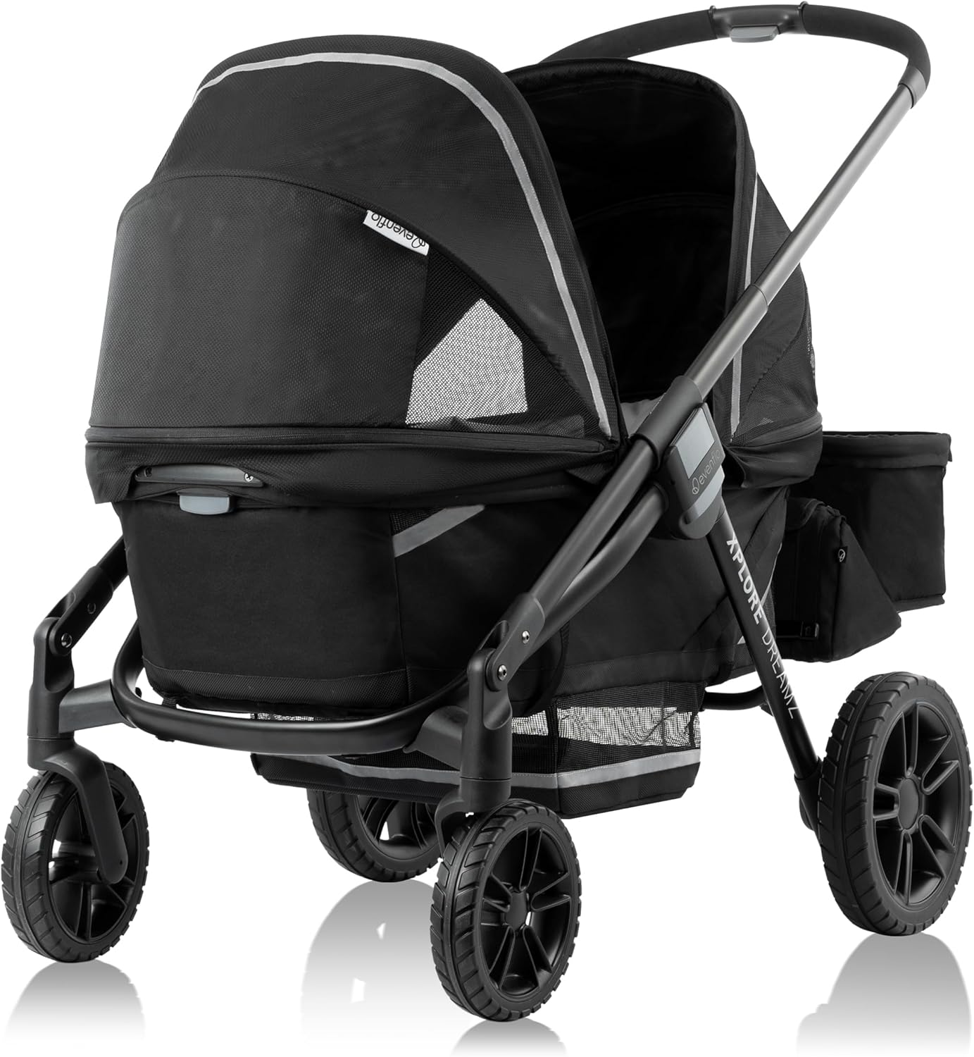Evenflo Pivot Xplore Dreamz All-Terrain Stroller Wagon with Bassinet Insert and Adaptor, Jetsetter Black