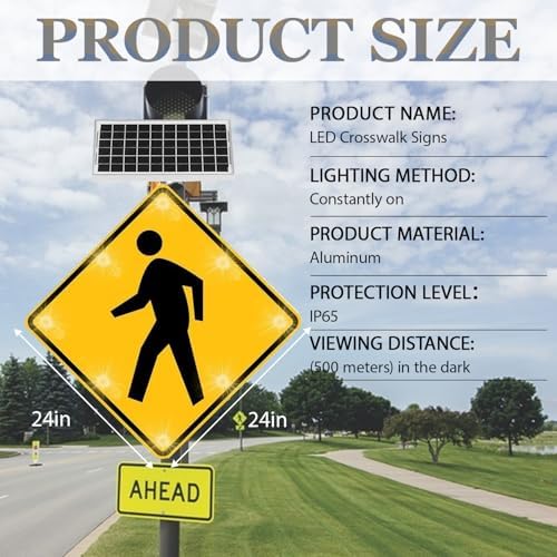 30in LED Solar Pedestrian Crossing Sign - Blinking Traffic Alert Light, Weatherproof Aluminum, IP65 Rated - 2 Pack for Sidewalks & Roadways - Enhance Safety & Visibility