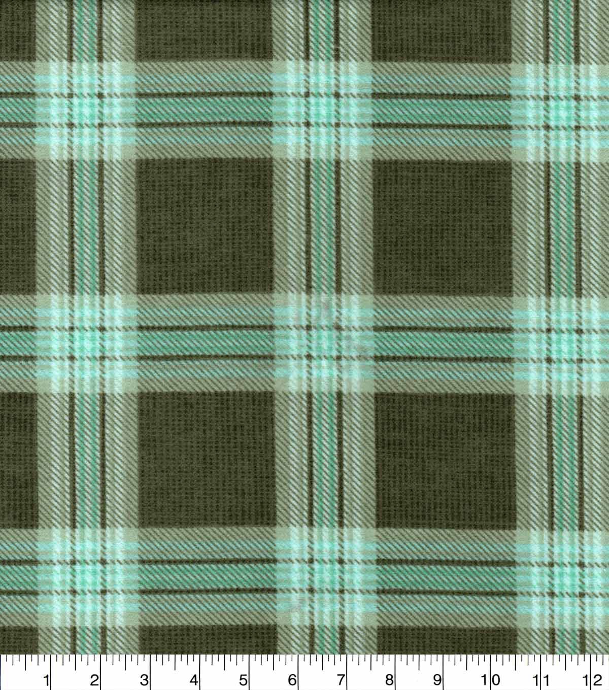 Super Snuggle Flannel Fabric Olive Blue Plaid