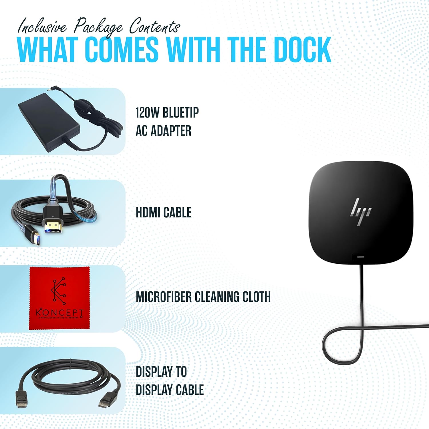 HP Docking Station for Laptop Dual Monitor and Charging - 5TW10AA / 5TW10UT / 5TW10AA#ABB USB-C G5 Dock with 120W AC Adap TER + HDMI Cable + DisplayPort Cable + Cleaning Cloth