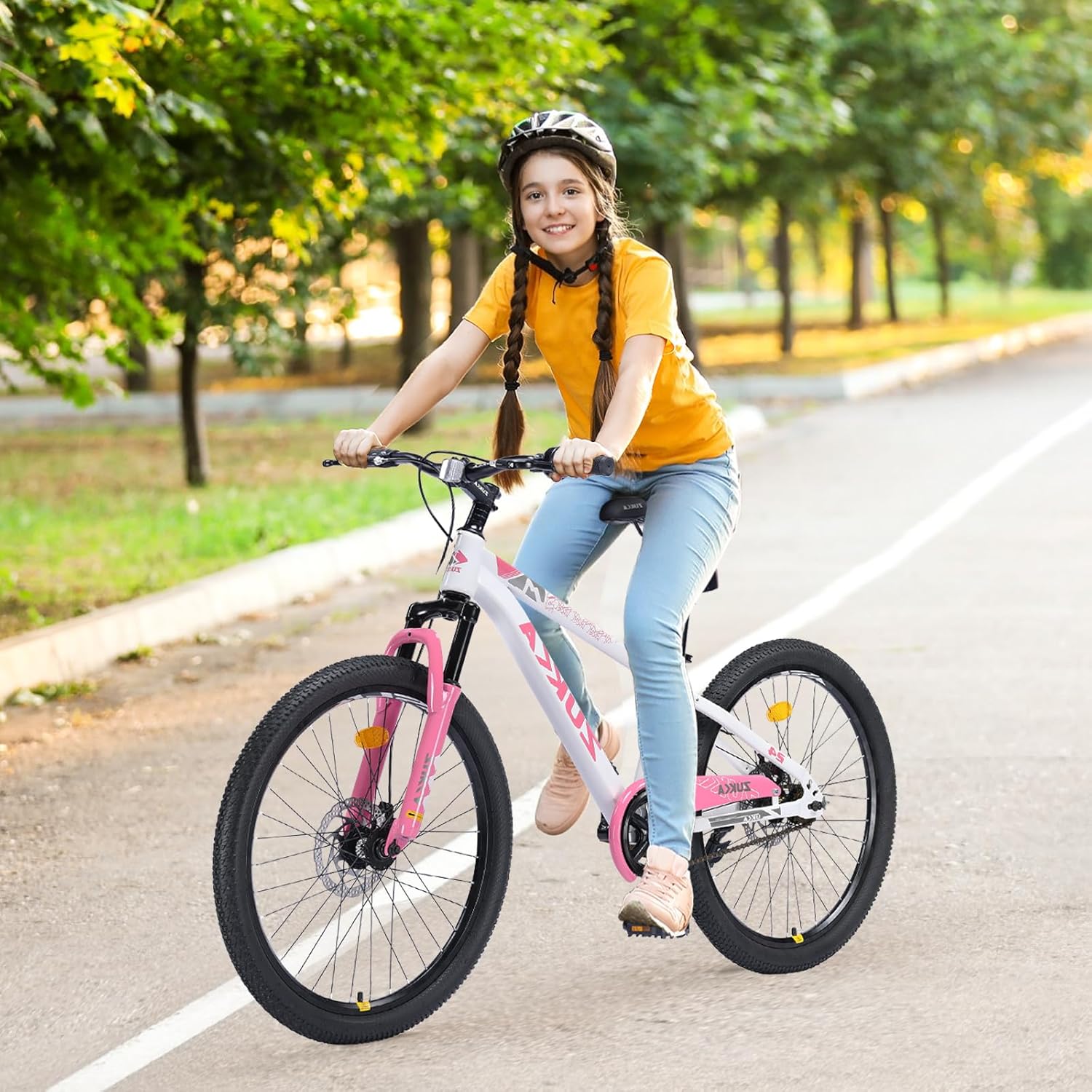 MEGHNA Kids Mountain Bike Suspension Front Fork 20inch / 24inch Wheels Bike Dual Disc Brakes Single Speed with Chainguard for 7-12 Year Old Kids Boys Girls Youth