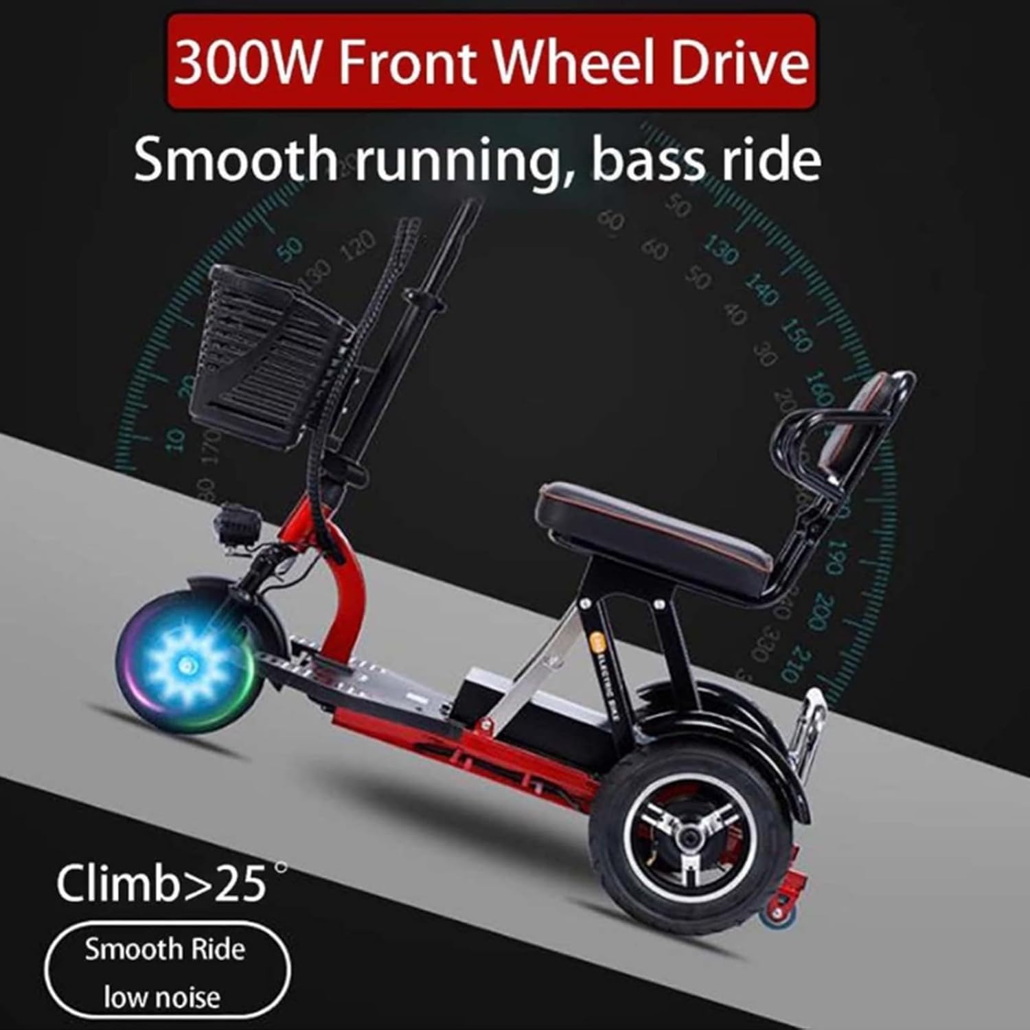 3 Wheel Mobility Scooter Lightweight 3-Wheel Mobility Scooter for Seniors & Adults 160Kg up to 55Km Battery Life Portable Folding Mobility Scooter Elderly