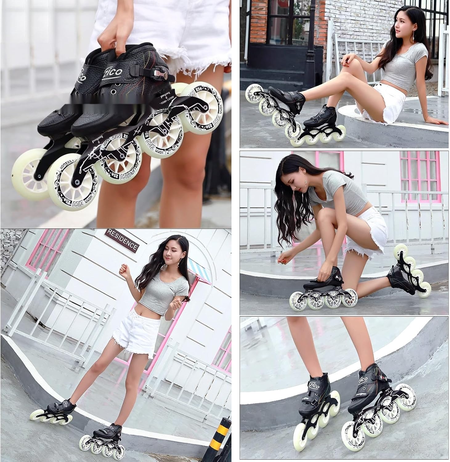 Speed Skates Inline Professional for Adults, 4 X 90-110 Mm Wheels Single Row Adjustable Lightweight Racing Skates for Beginners and Teens Fitness Skating Roller Skates Unisex