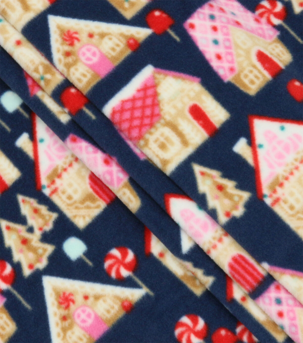 Christmas Gingerbread on Blue Anti Pill Fleece Fabric