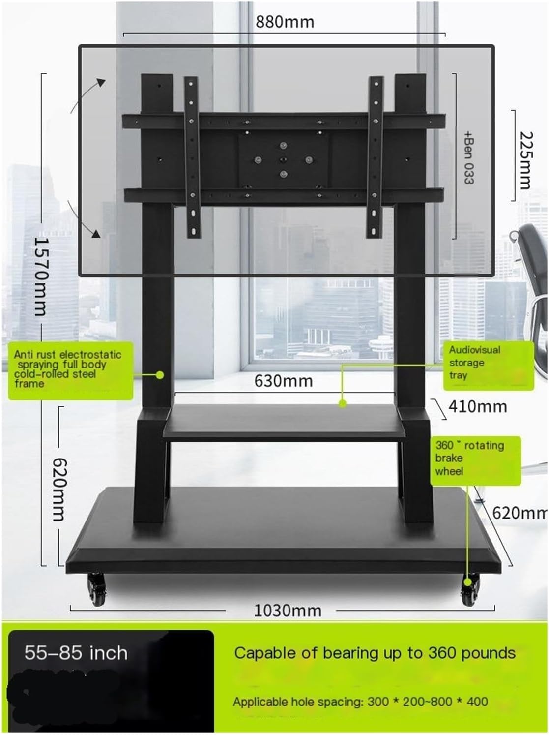 Office Conference Mobile TV Stand Floor-Standing Rotating Wheeled Monitor Trolley Hanger