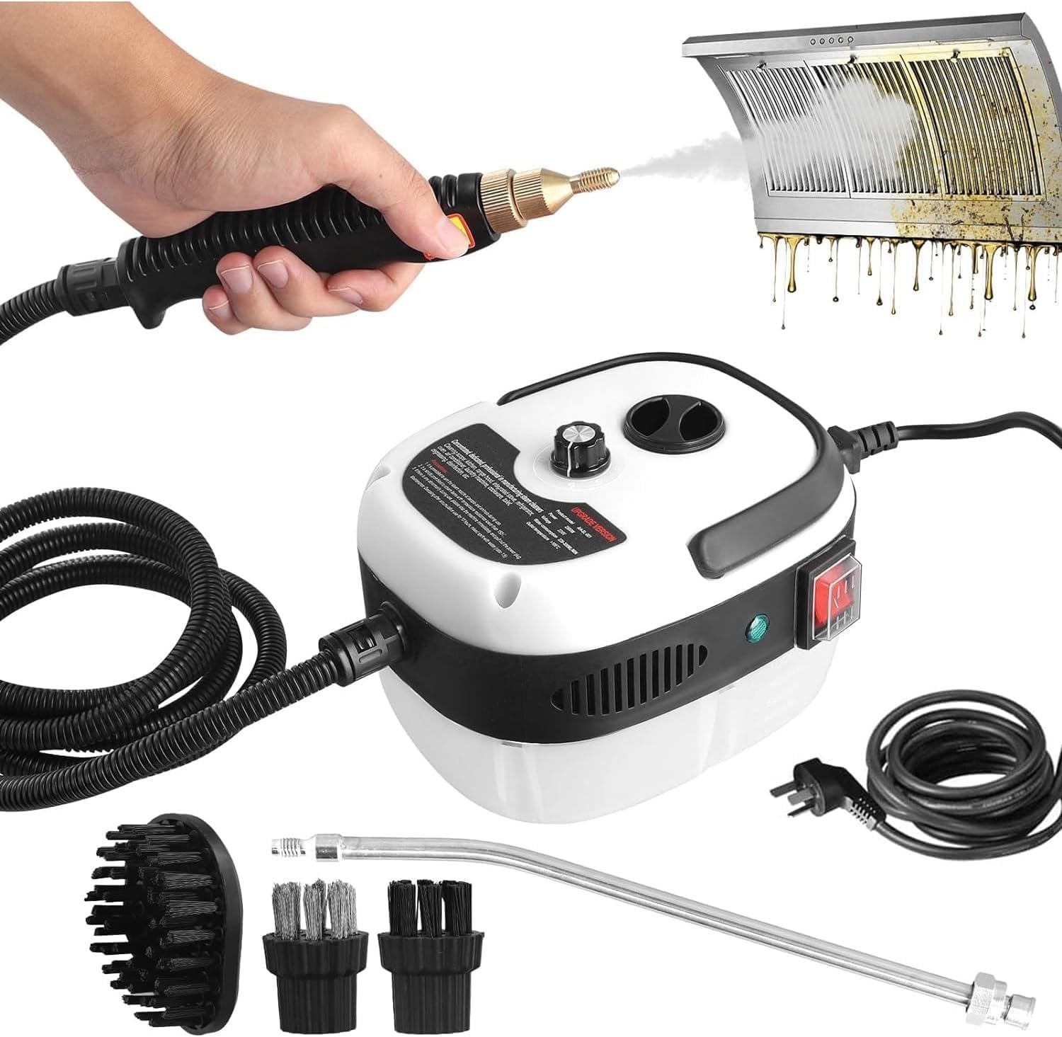 ASDWOJFU Portable Handheld Steam Cleaner, 2500W High Temp Steamer Cleaning Machine with 3 Brush Heads, 6 Speed Gear Adjustment, for Cleaning Grout Tile Car Living Room Kitchen Bathroom.(White)