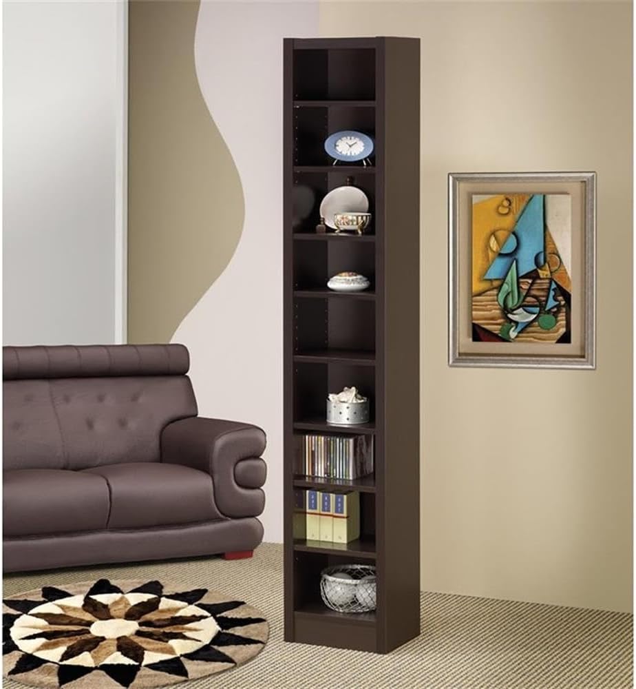 BOWERY HILL 9 Shelf Narrow Bookshelf Bookcase in Cappuccino