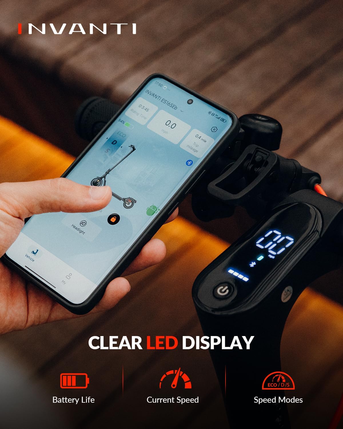 INVANTI E20 Adult Electric Scooter with Smart APP, Max 19 Miles & 18 MPH,350W Motor, 8.5