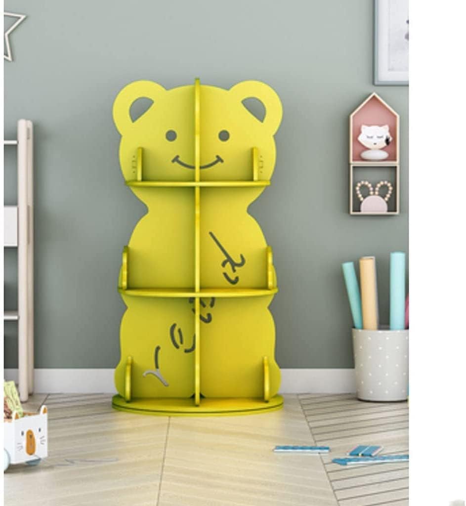 LSHAOBO Bookshelf Rotating Storage Display Cabinet, Children's Bookcase, Multi-Functional Bear-Shaped Shelf for Room(Color:Yellow)