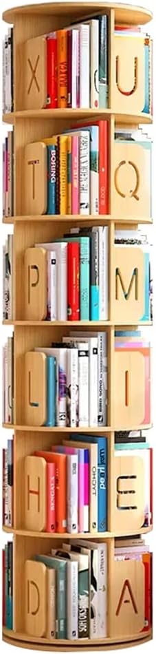 360 ° Rotation Solid Wood Bookshelf, Floor Standing Kids Bookcase with Letter Baffle, for Home Kindergarten Early Education Center (Size : 6 Tier)