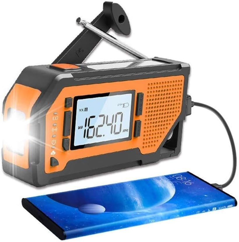 HCUCTOS Emergency Weather Radio Portable Solar Hand Crank AM/FM/NOAA Radio 4 Power Sources with LCD Screen SOS Alarm Corkscrew