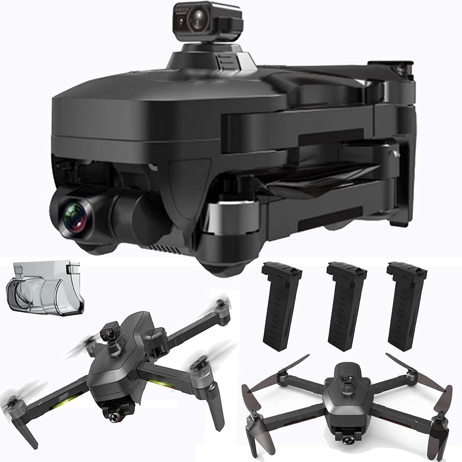 3 Axis Gimbal Drone with EIS Anti Shake 4K UHD Camera for Adults 5GHz Live Video RC Quadcopter Dual Cameras Three Batteries Carrying Case