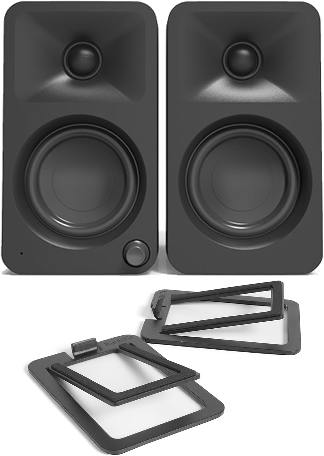 Kanto ORAMB Powered Reference Bluetooth Desktop Speakers - Black Pair S2 Angled Desktop Speaker Stands for Small Speakers - Black Pair (2023)