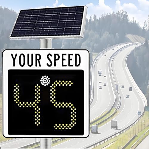 Solar Powered Speed Radar Traffic Sign, LED Variable Speed Limit Display, Aluminum Speed Detector, Solar Speed Feedback Sign, 23.62