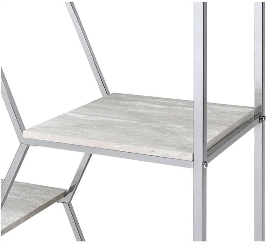 BOWERY HILL Modern Metal 7-Shelf Bookcase in Chrome and White