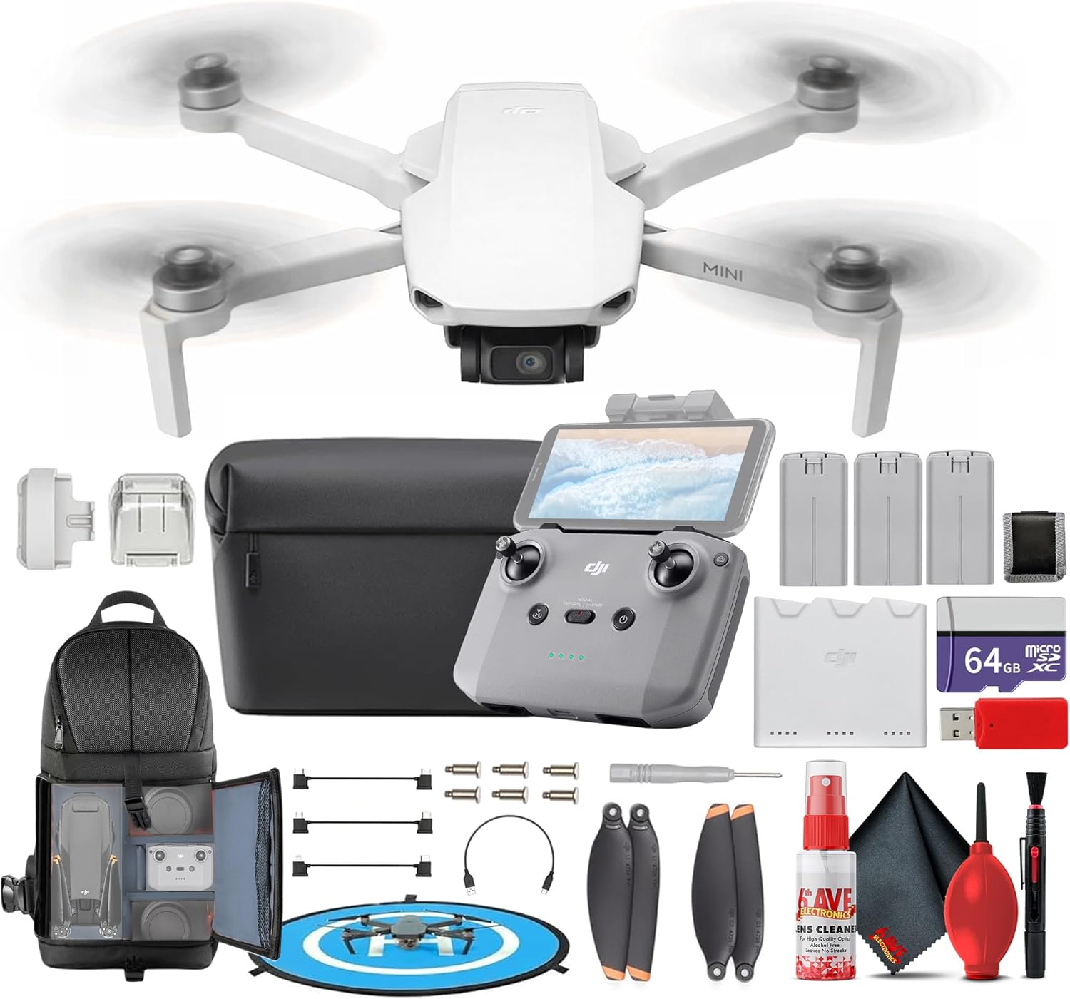 DJI Mini 4K Fly More Combo UHD Foldable Drone | Under 249 g | 12MP Camera, 3-Axis Gimbal, 31-Min Flight Time | For Beginners & Travel Photos + 64GB Card + BackPack + Landing Pad + Card Reader + More