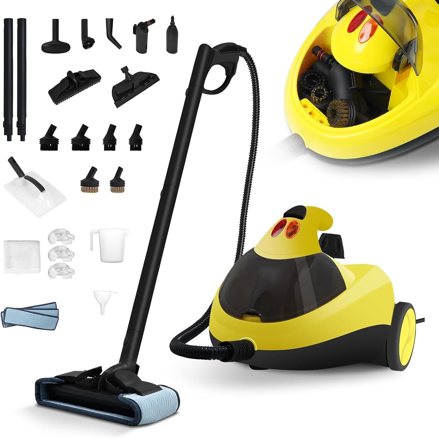 Potlimepan 1500W Multipurpose Steam Cleaner, 1.5L Steam Cleaner for Home with 25 Accessories, 16.4ft Power Cord Portable Steamer, Fast Heat-up for Chemical Free Cleaning for Carpet Floors Windows Cars