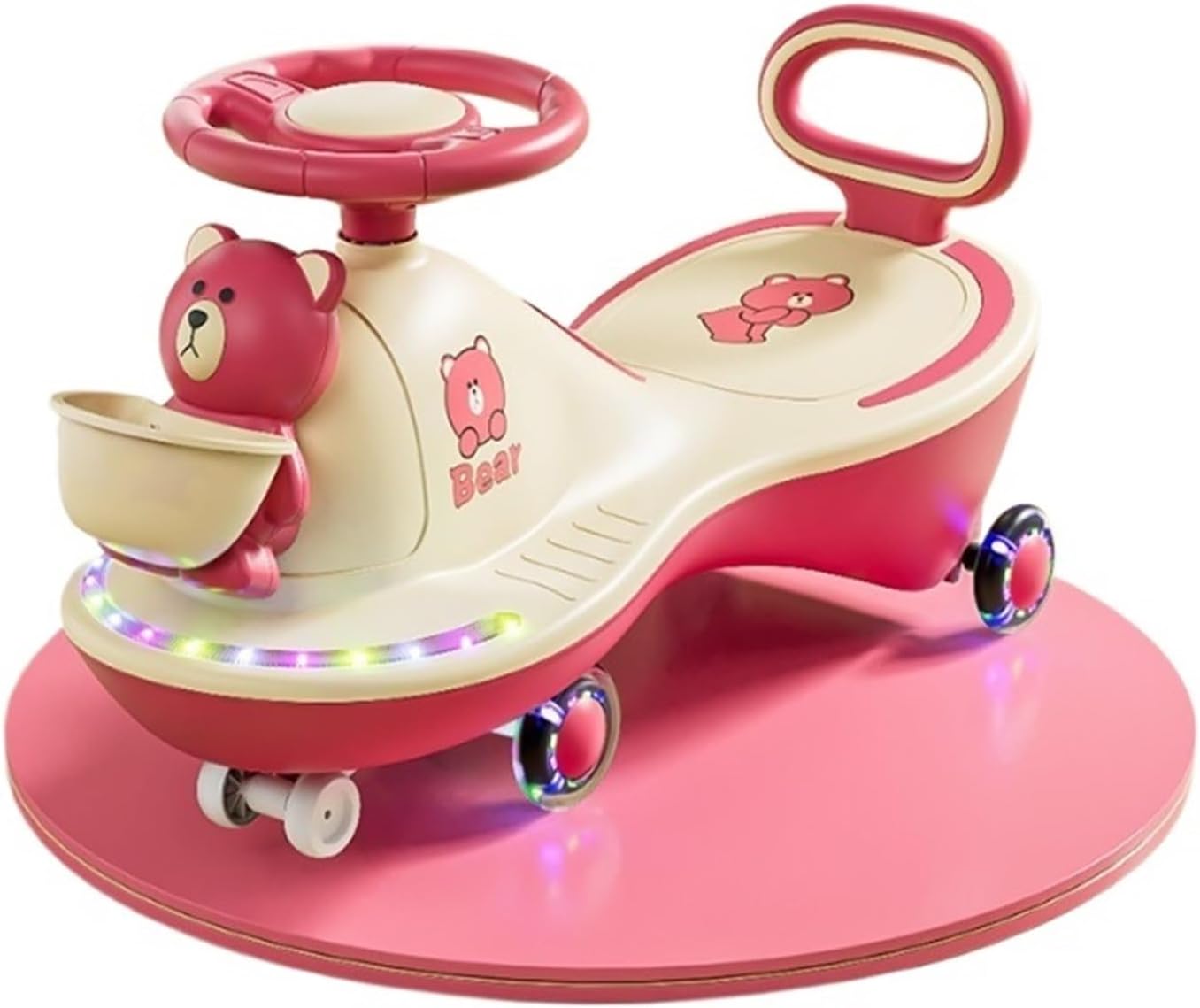 Ride On Toys Wiggle Car with Front Basket Music Flashing Wheels Anti-Rollover, for Age 3+ Boys & Girls(Pink)
