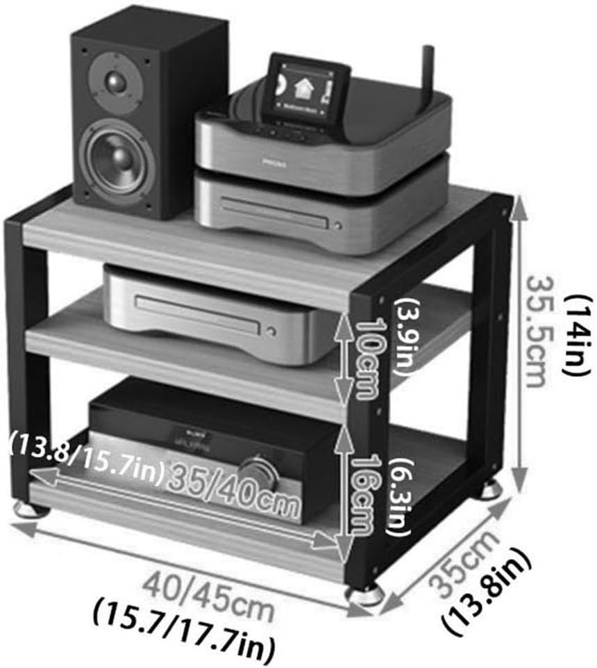 Desktop or Floor-Standing Audio Video Media Stand Entertainment Stereo Components Cabinet Audio Rack 3 Tier Home Office Multi-Function Open Storage Shelf with 3 Wooden Shelves (Color : C