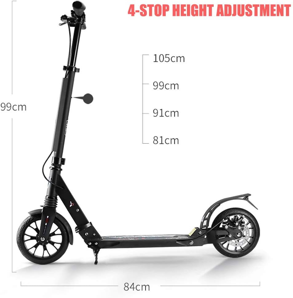 Kick Scooter for Teens | Foldable, Lightweight | Height-Adjustable with Disc Brake Large 200mm Wheels Aluminum Alloy Deck Support 100kg Commuter Scooter