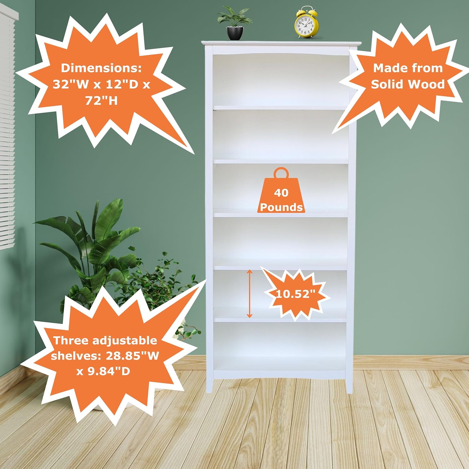 Shaker Solid Wood Bookcase, 72