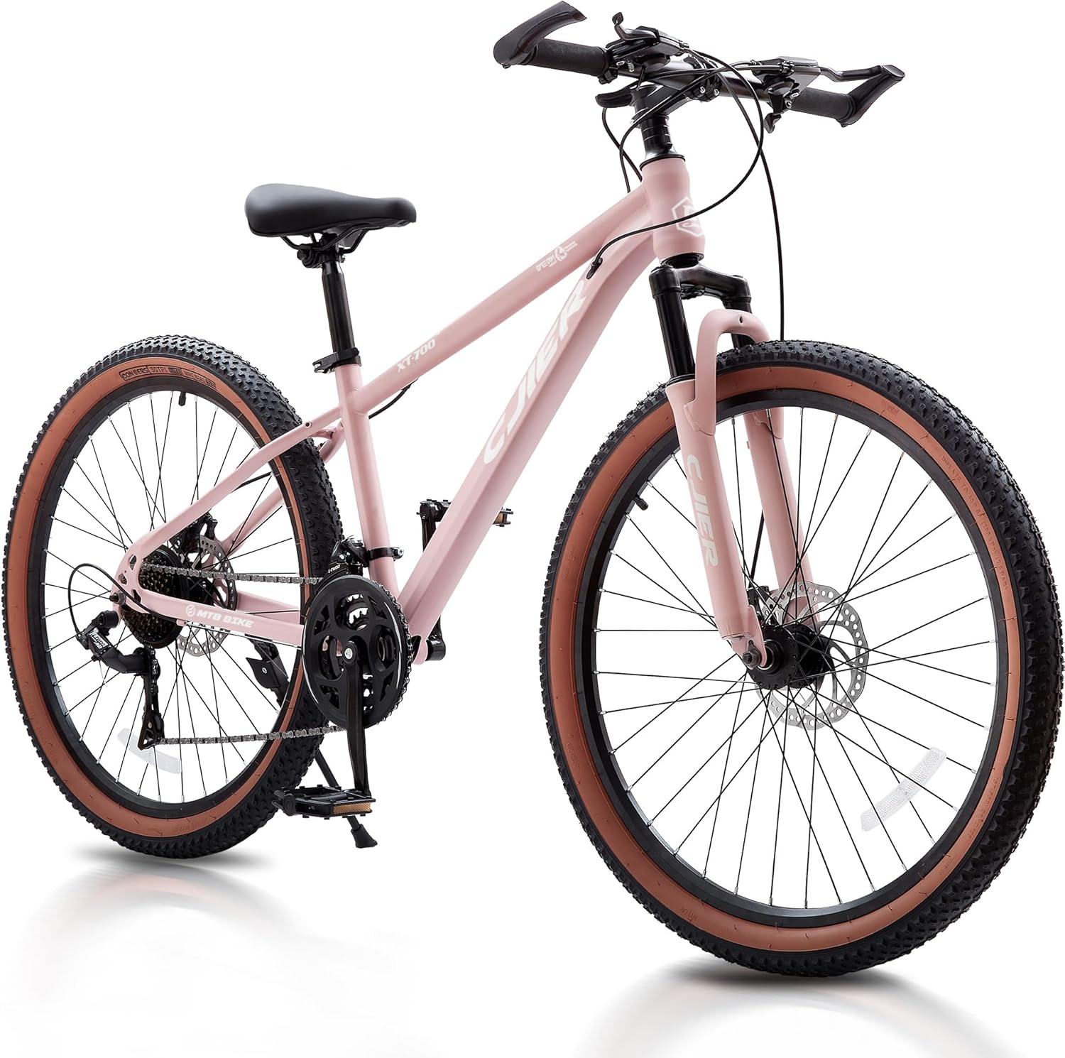 24/26 inch Kids Mountain Bike for Boys/Girls/Men/Women 21 Speeds Kids Bike, 2.125'' Tires MTB Bicycle with Suspension Fork, Dual Disc Brakes, Internal Wiring Frame, Auxiliary Handle (Pink, 26 inch)