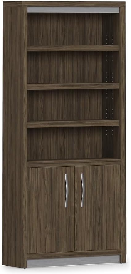 NBF Metropolitan Six Shelf Bookcase with Doors - Laminate Office Bookcase with Adjustable Shelves, Hinge Doors - Contemporary Storage Cabinet for Office, Home, Workspace, 78