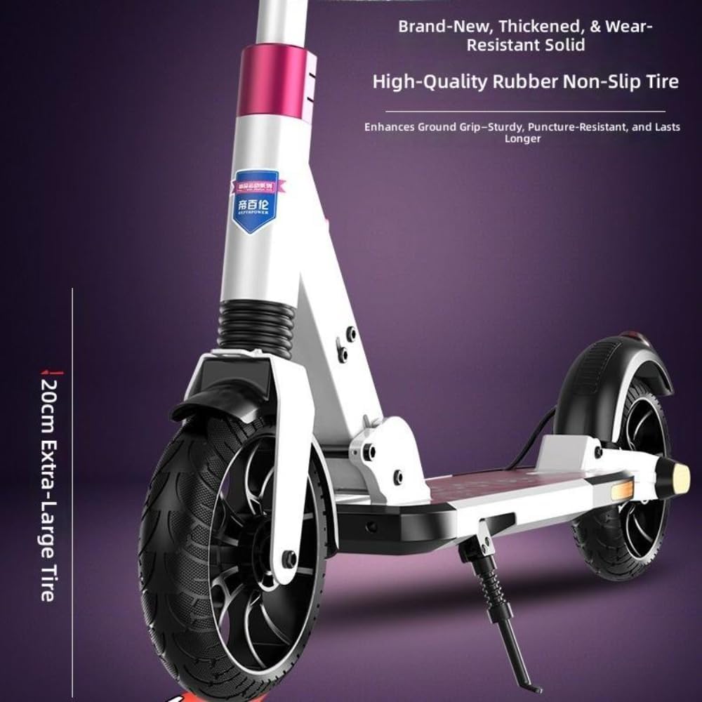 Big Wheels Kick Scooter, Foldable Lightweight Scooter with Adjustable Handlebar, Shock Absorption, Perfect for Kids Ages 6, Teens, Adults (White, L98xW14.5cm, H:87-109cm)