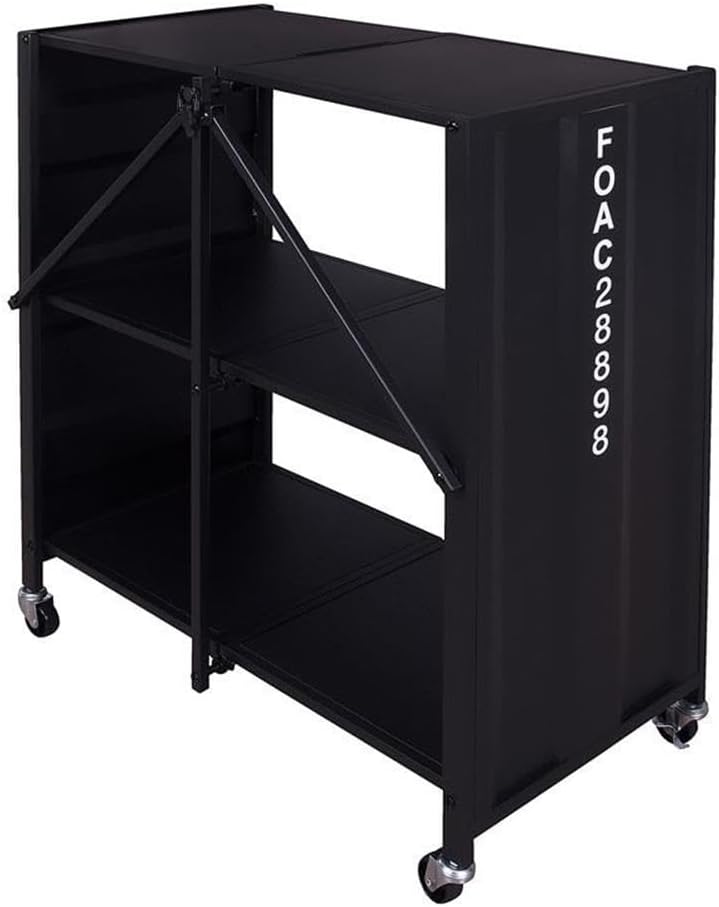 Furniture of America Lionna Metal Folding Bookcase with Wheels in Black
