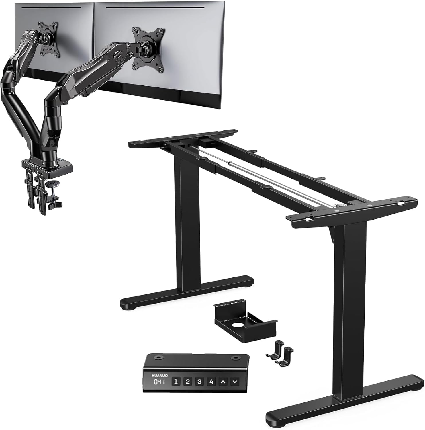 HUANUO Dual Monitor Stand for 13 to 32 Inch Computer Screens with Standing Desk Frame with 220lbs Powerful Brushless Motor