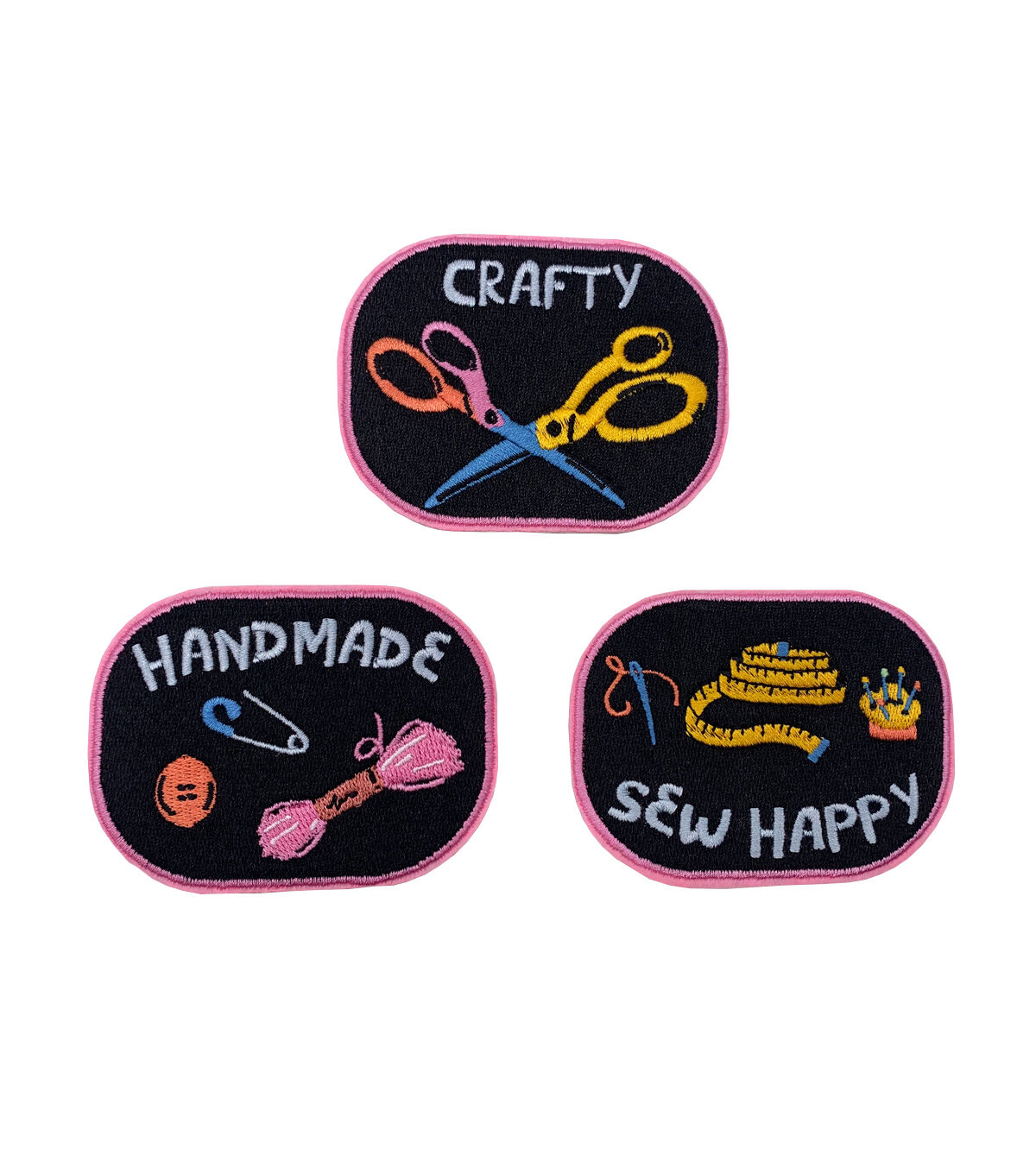 2.5 x 3 Crafty & Sew Happy Iron On Patches 3ct by hildie & jo