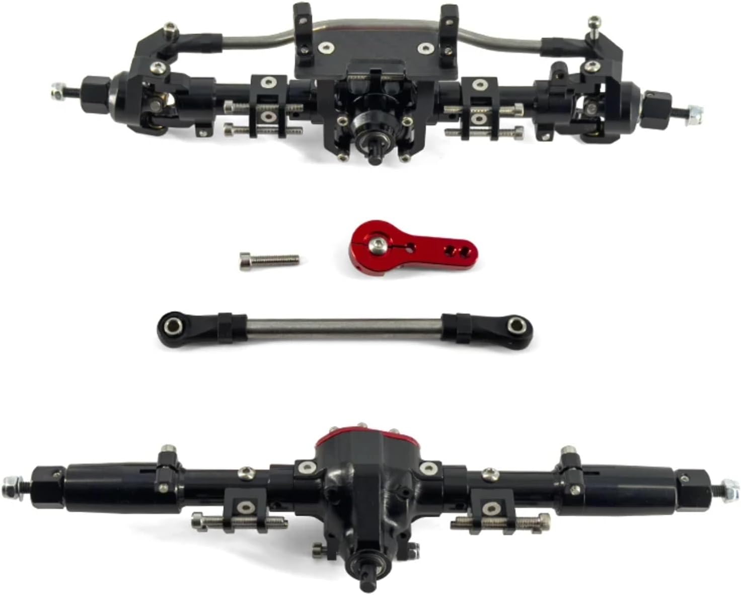 RC Car Parts for Axial for Scx10 Ii 2 90046 90047 AX90060 1/10 RC Car Upgrades Parts Metallic Body Straight Front and Rear Axle Accessories(Black,Front Rear Axle)