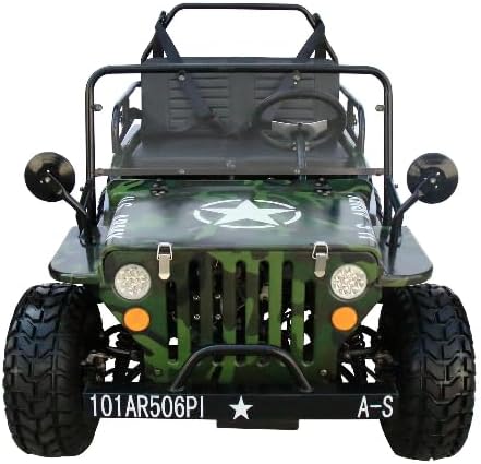Military Style Mini Golf Cart, Kids Electric Ride-On Camouflage Green Off-Road Vehicle with LED Lights, Army Design