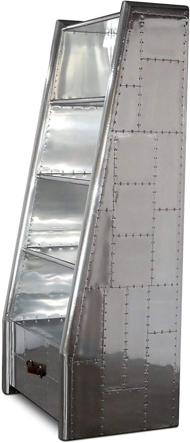 ARTIZANSTORE Aviation Polished Aluminum Bookcase with Drawer - WWII Fighter Wing