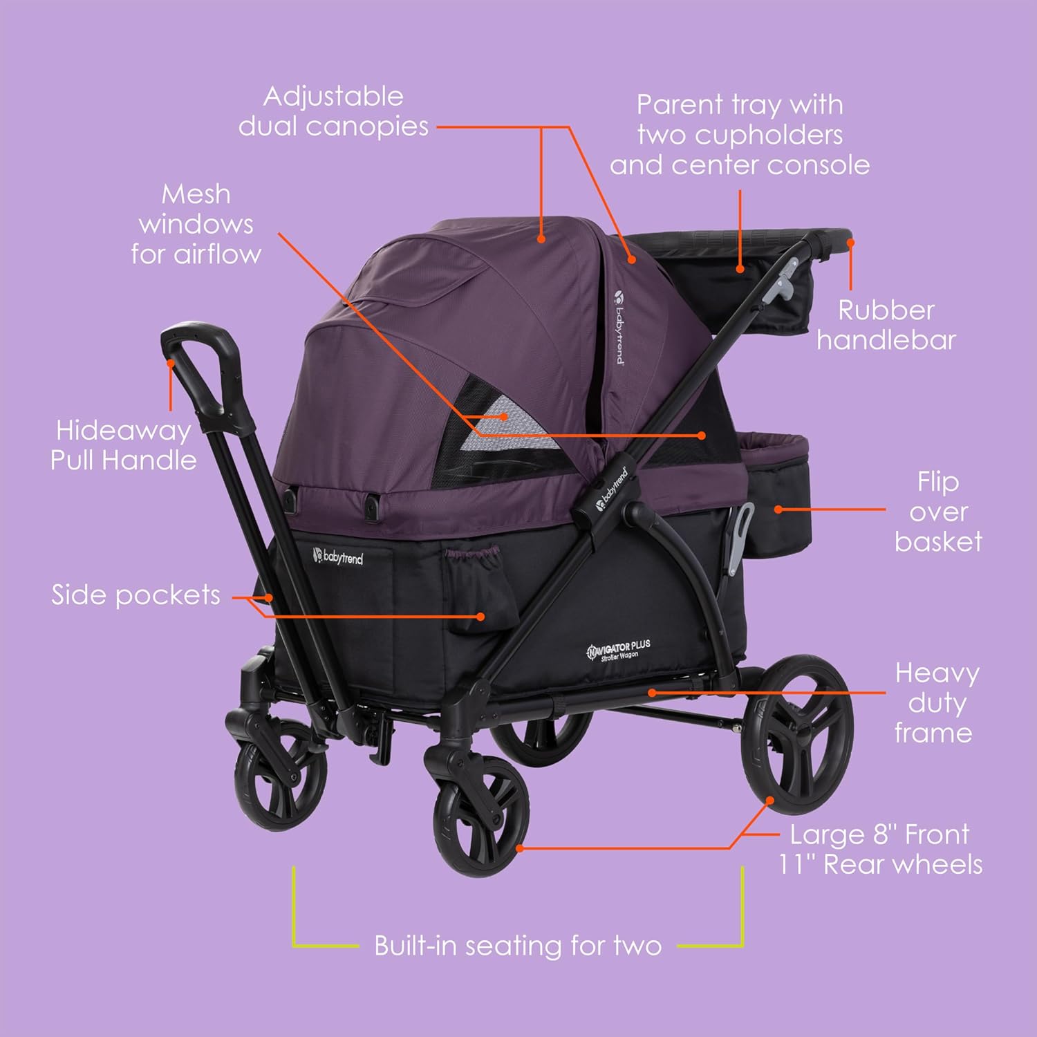 Baby Trend Navigator Plus 2-in-1 Stroller Wagon, Dash Plum