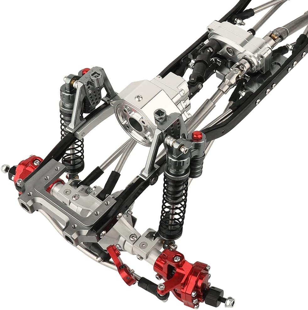Metal 6x6 RC Car Chassis Frame with Front Middle Rear Axles Prefixal Gearbox for Axial SCX10 II 90046 90047 1/10 RC Crawler Car Parts,Thickened Battery Tray (Silver-Gray)