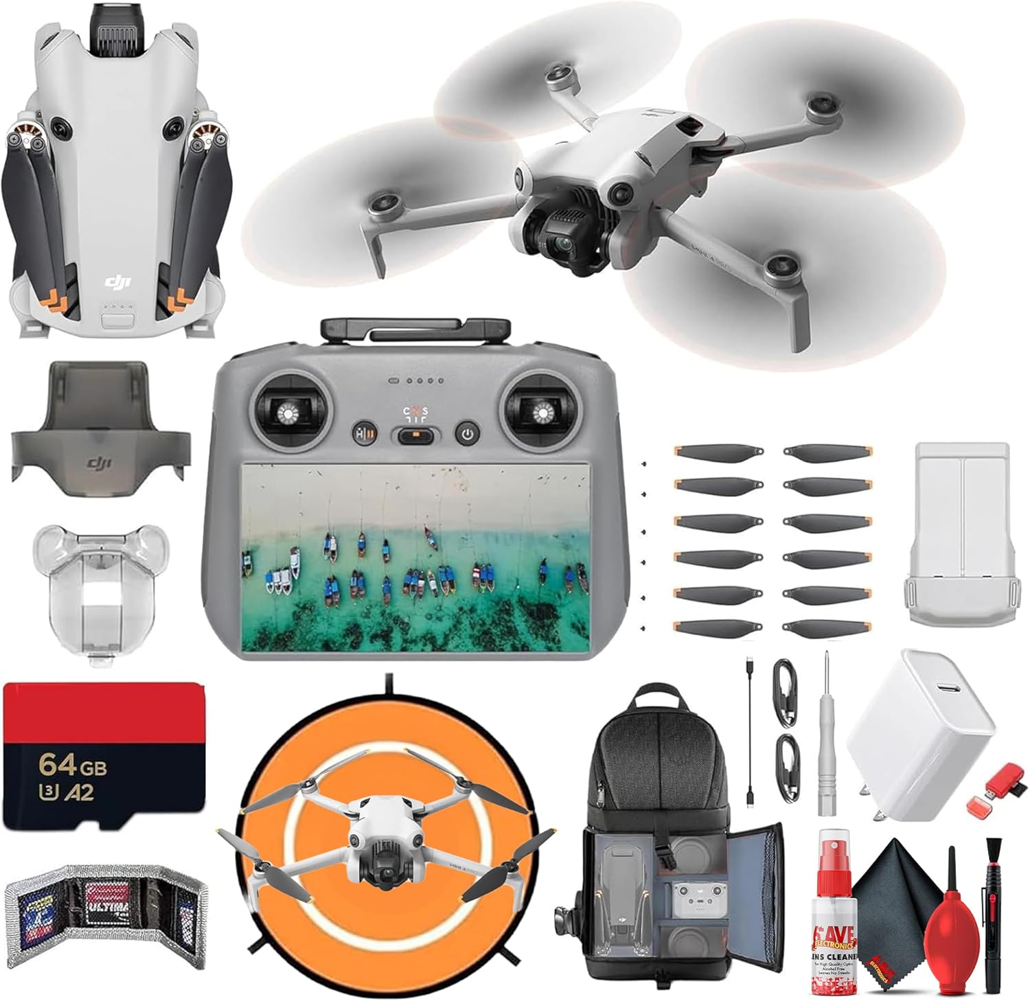 DJI Mini 4 Pro Drone with RC 2 Controller | 4K HDR Camera Omnidirectional Obstacle Sensing | 34-Min Flight Time (CP.MA.00000732.01) + BackPack + Landing Pad + 64GB Card + More