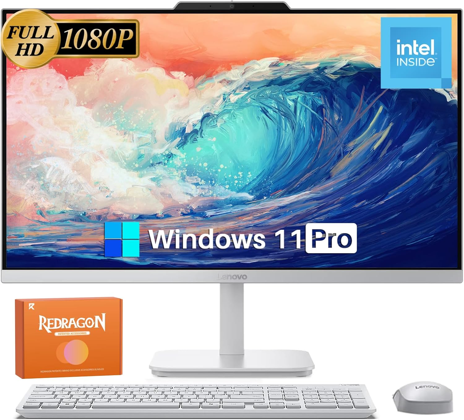 Lenovo A100 All in One Desktop Computer for Home Office, 23.8 Inch IPS FHD Display, Intel N100 Processor, 16 GB RAM, 512 GB SSD, Intel UHD Graphics, Wired Keyboard & Mouse, Windows 11 Pro, Accessories