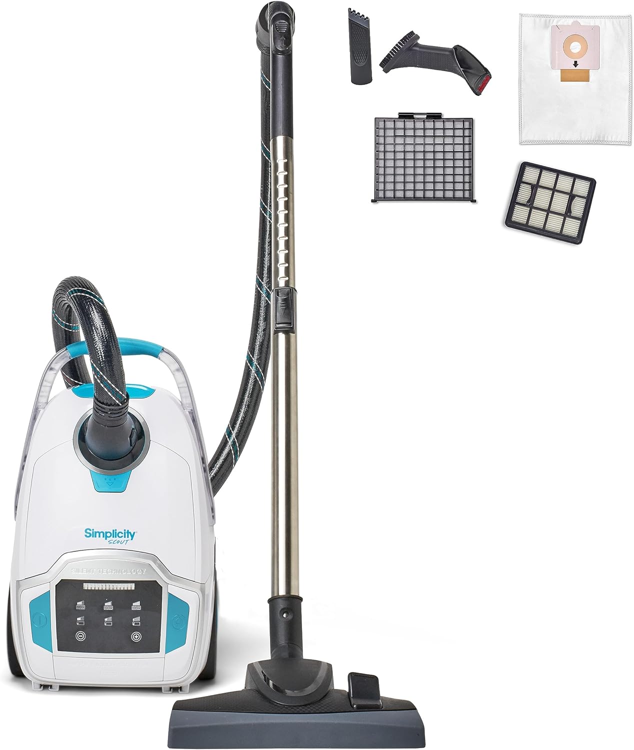 Simplicity Vacuums Scout Canister Vacuum Cleaner, Compact Rug and Wood Floor Vacuum, Household Vacuum Cleaners Feature Extendable Wand and Digital Suction Control…