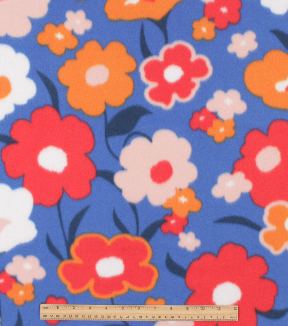 Mod Blooms on Blue Blizzard Fleece Fabric