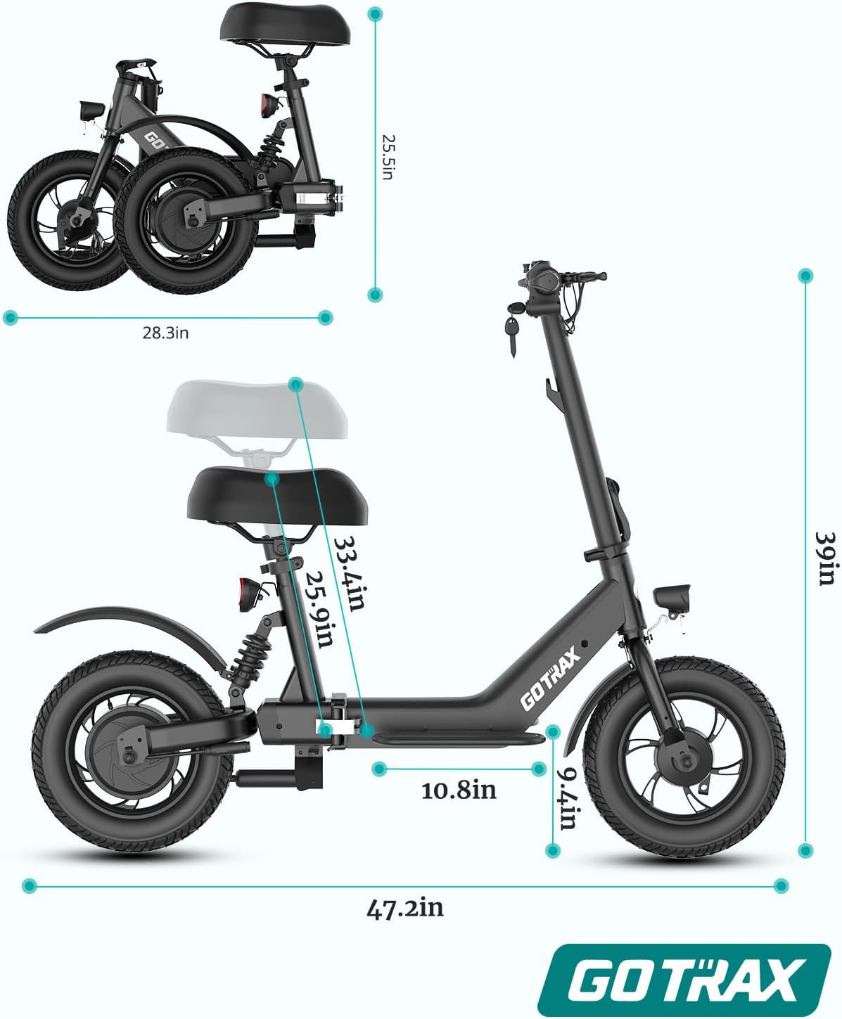 Gotrax A3 Electric Scooter with Seat for Adults, 350W Motor, 15.5MPH Top Speed, Max 9.5 Miles Range, 12