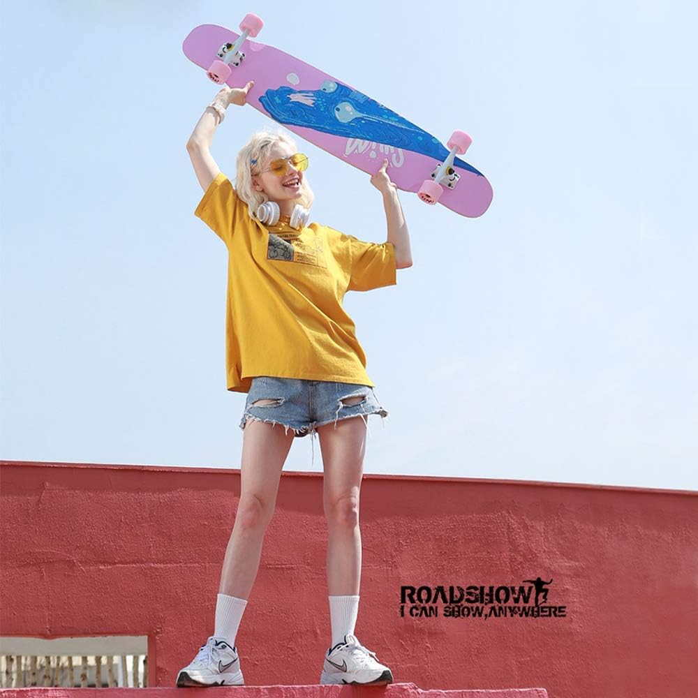 Longboard Complete Board 120×25cm Dancing Cruiser Double Kick Deck Skateboard 7 Layers Maple Boards ABEC-9 Bearings for Youths Adults Kids Beginners (B)