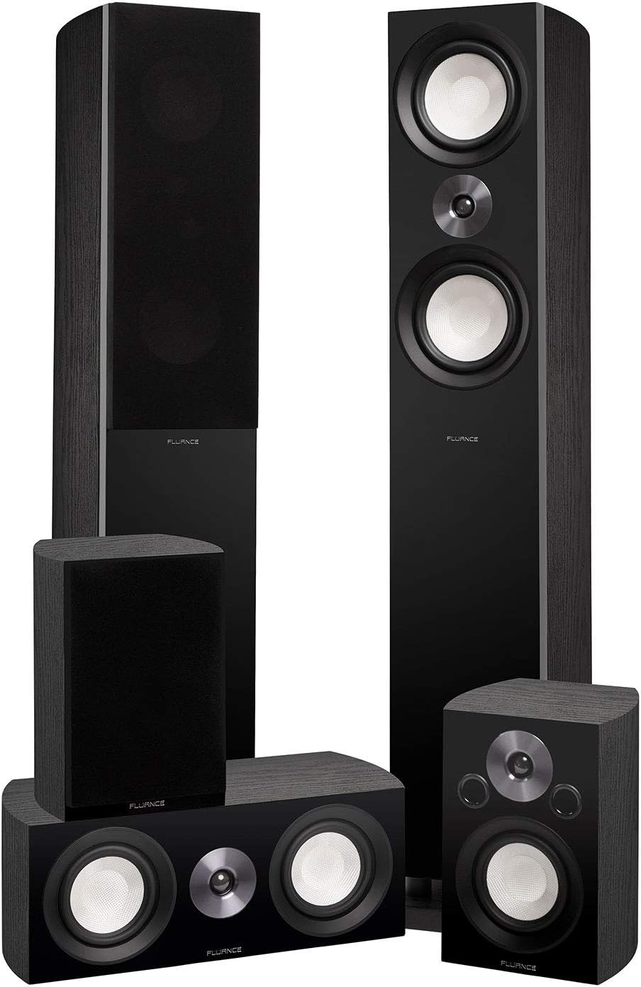 Fluance Reference High Performance Surround Sound Home Theater 5.0 Channel Speaker System Including 3-Way Floorstanding Towers, Center Channel, and Rear Surround Speakers - Black Ash (XL8HTB)