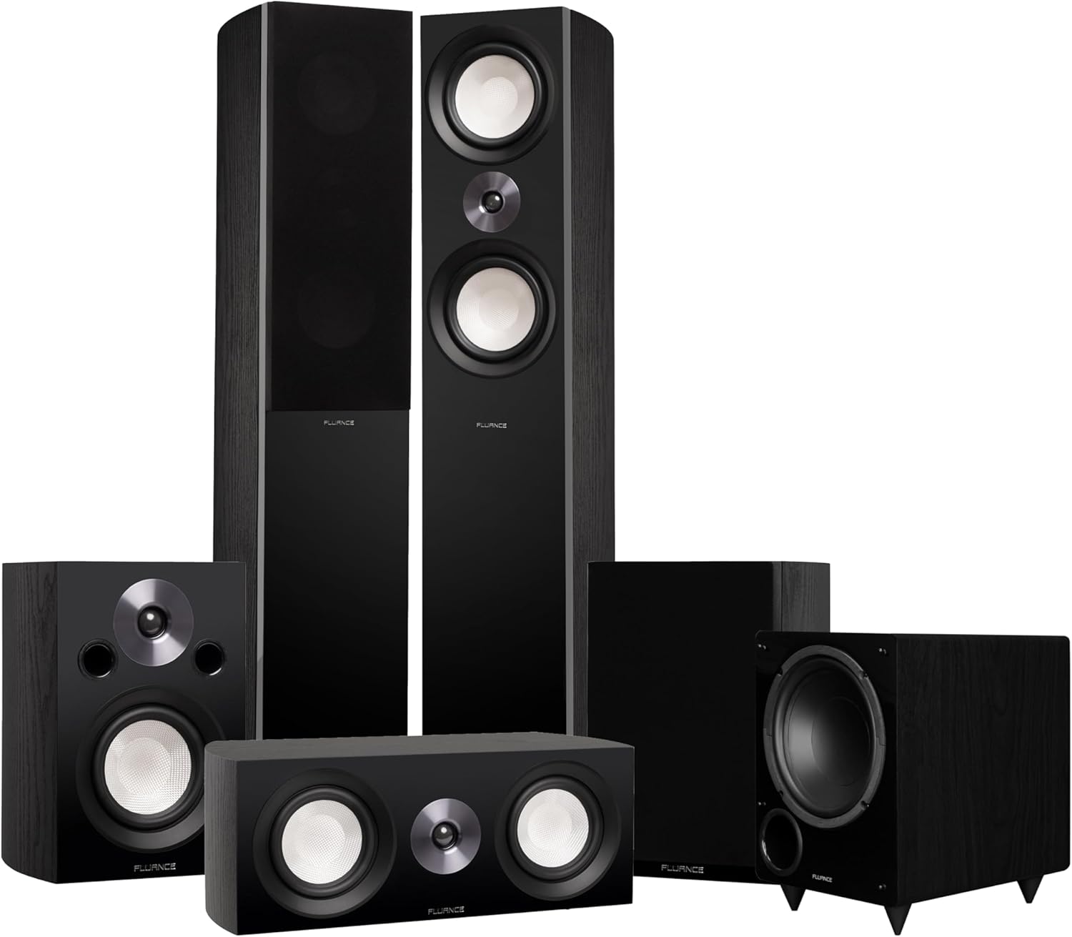 Fluance Reference Surround Sound Home Theater 5.1 Channel Speaker System Including 3-Way Floorstanding Towers, Center Channel, Bookshelf Surrounds and DB10 Subwoofer - Black Ash (X851BR)