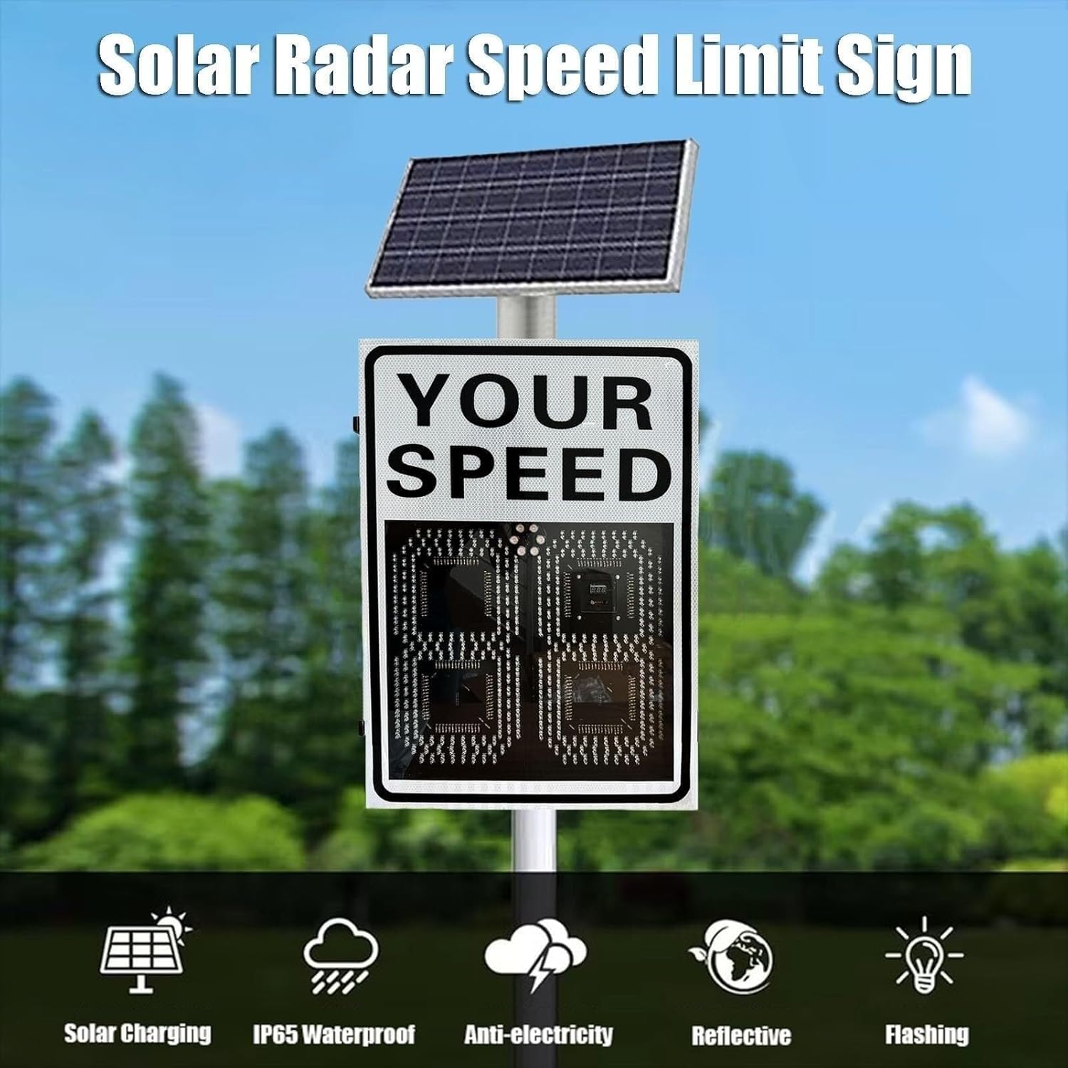 Solar Speed Outdoor Limit Sign, Speed Display Radar Traffic Sign with Accessories for Neighbour Driveway Yard Or School, Visual Distance>800m(60 * 90cm)