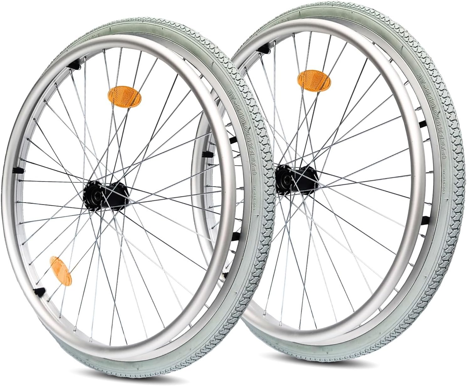 1 Pair Inflatable Rear Wheel 24Inch, Wheel Replacement for Sports Wheelchair, Aluminum Alloy Spoke Hub, 24×1 3/8 Urethane Tire