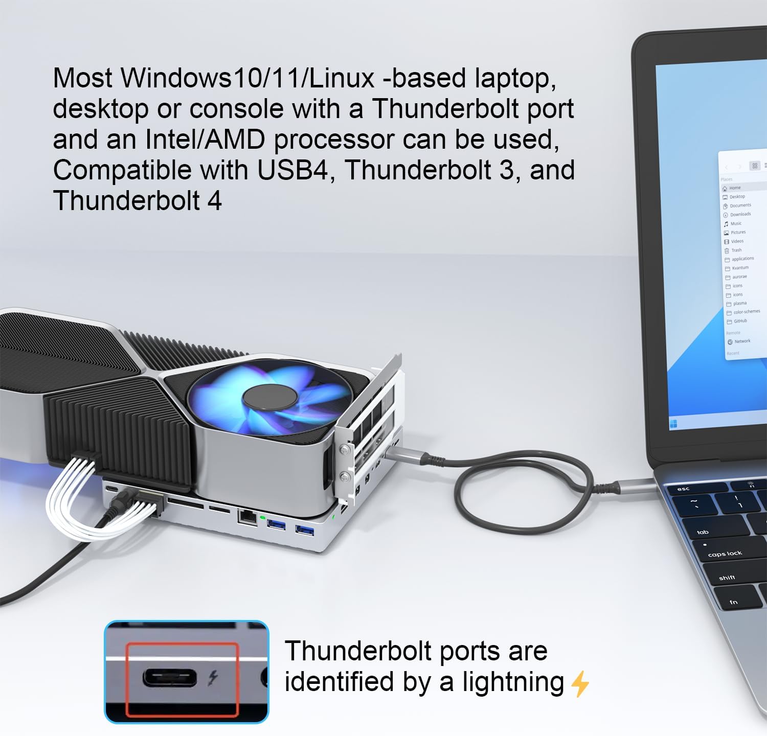 PCIE 3.0 x16 24Gbps Thunderbolt eGPU Dock, Cable Compatible with External GPU NVIDIA AMD Graphics Card for Windows Laptop Gaming Console Featuring Thunderbolt 3/4 USB 4, Powered by PD/DC/ATX