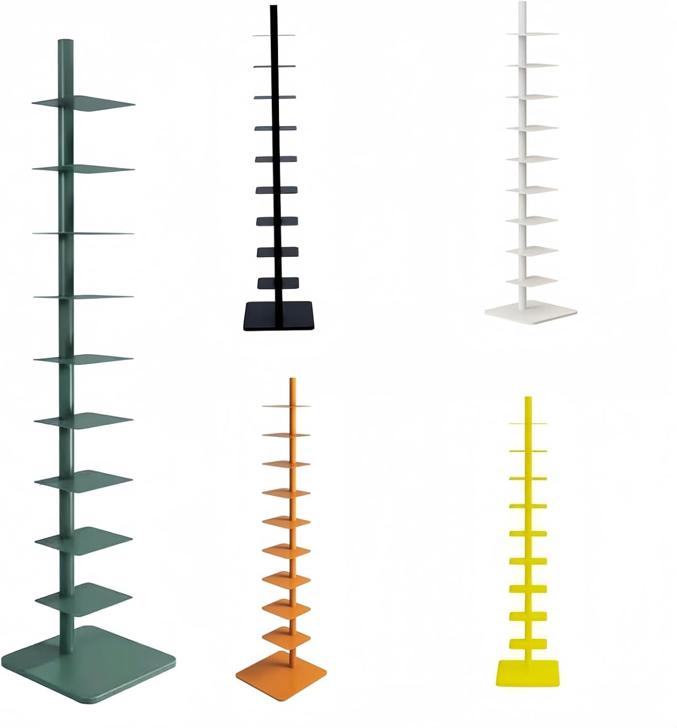 Quooyong 9-Tier Spine Bookshelf Metal Bookcase 5 Colors Vertical Bookshelf Tower Rotating Tall Narrow Book Shelf Ladder Book Rack Indoor (Green)