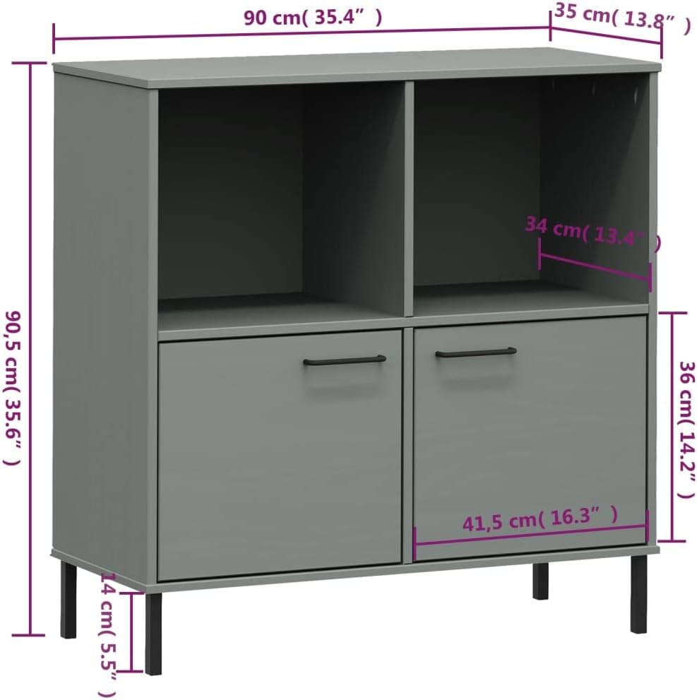 CHARMMA Bookcase with Metal Legs Gray 35.4